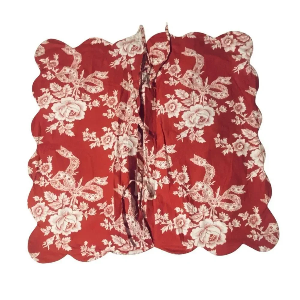 Red Floral Quilted 3 Pillow Shams Cottagecore French Country Scalloped Heloise